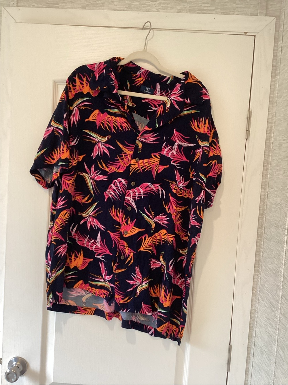 George Men's Navy Tropical Button-Down Shirt 2XL EUC
